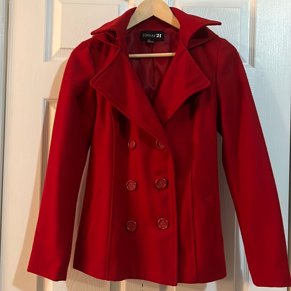 Stunning Red Wool Blend Pea Coat